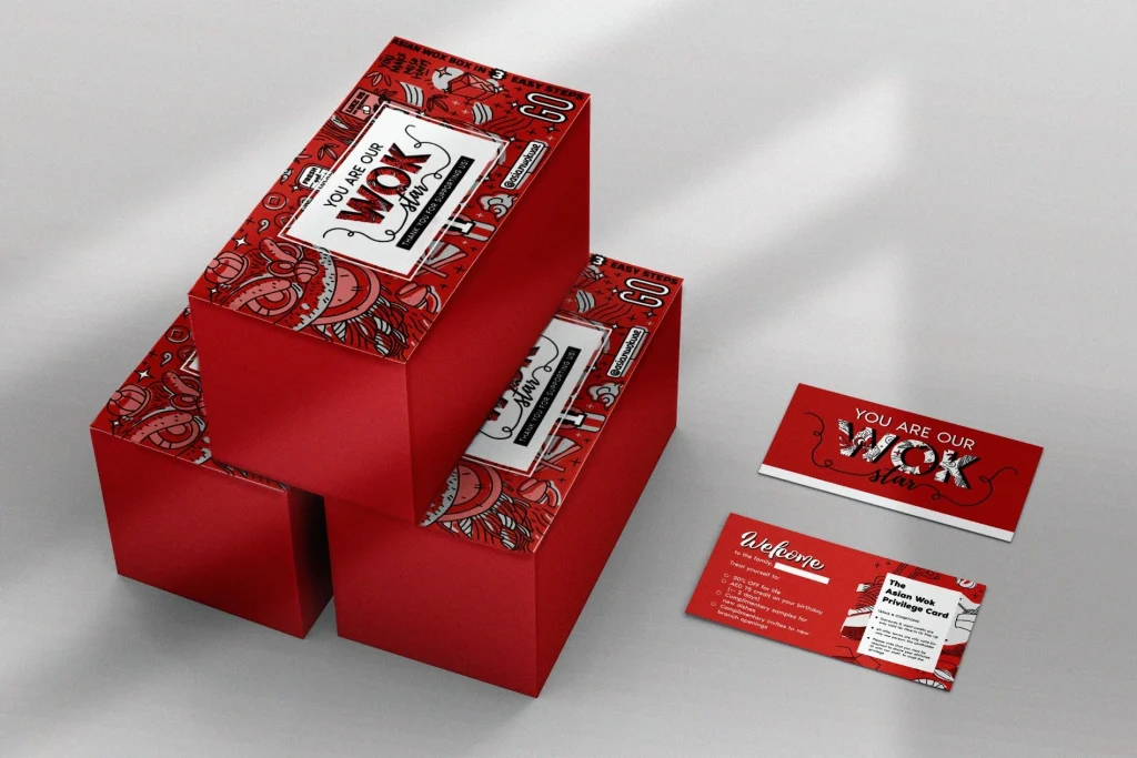 Asian Wok gift box packaging design and loyalty cards