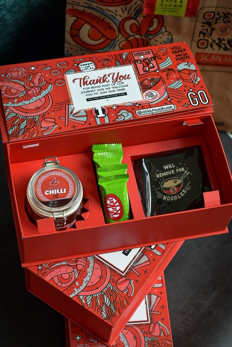 Asian Wok personalized gift box with branded restaurant items