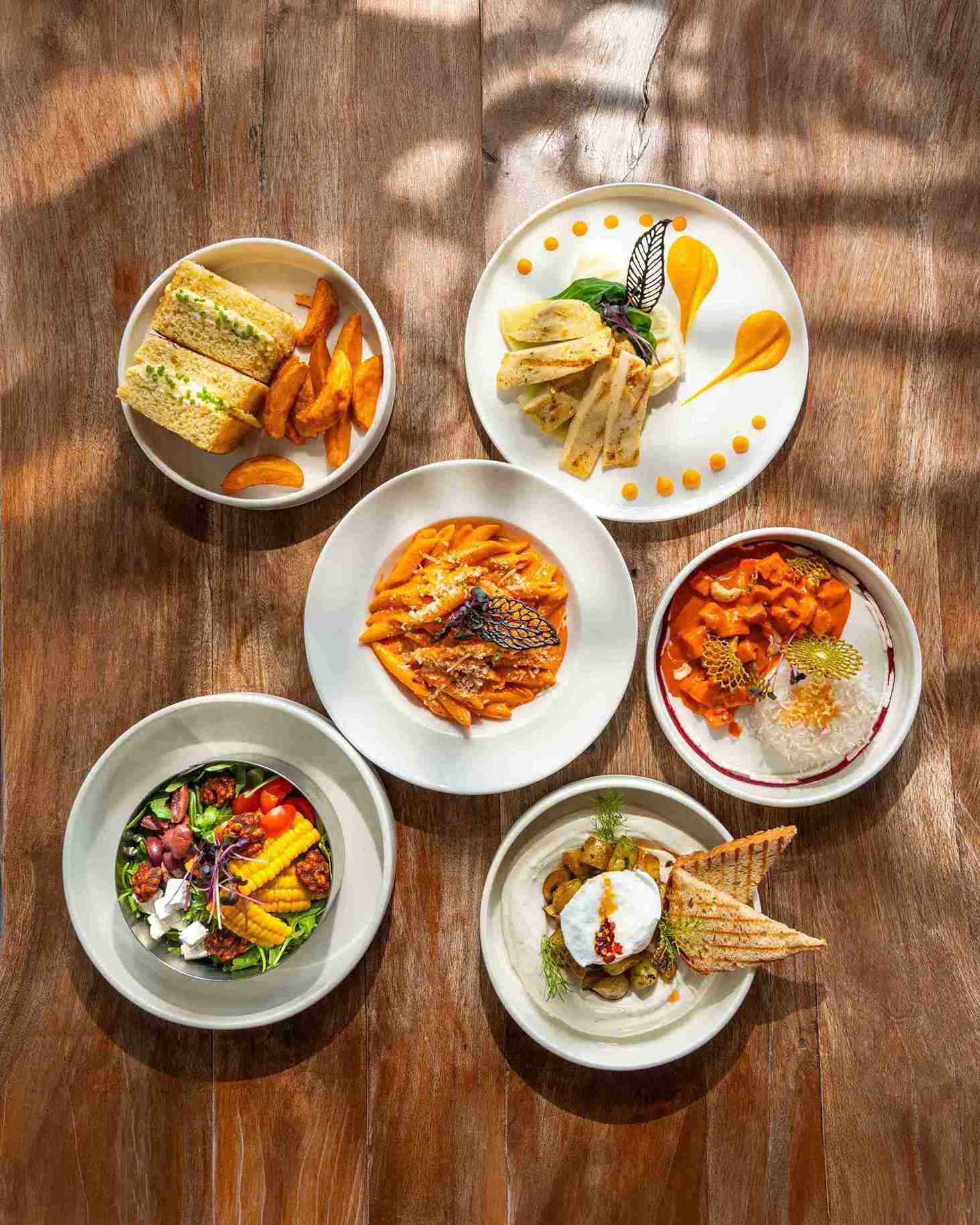Spread of Shape dishes plated on a table