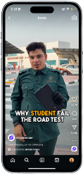 Bin Yaber Driving Centre video on a phone screen, follower growth from 7k to 40k