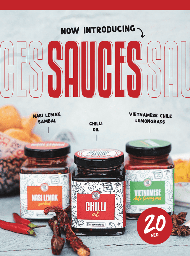 Asian Wok chili oil and sauce bottle range, label design by Donut Media