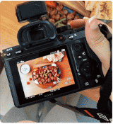 Camera screen showing a restaurant food shoot in progress