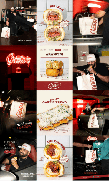 Instagram feed grid designed by Donut Media for Gusto's Deli in Jumeirah Village Circle