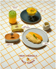 Mitts & Trays summer dessert selection on a yellow checkboard table