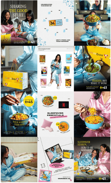 Instagram feed grid designed by Donut Media for Mmmbox cloud kitchen in Business Bay