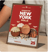 New York Rolls table stand shot during a restaurant content shoot